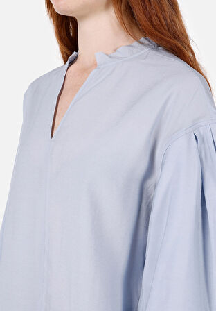 Regular Fit Yuvarlak Yaka Düz Kadın Mavi Uzun Kol Gömlek Cl1072489