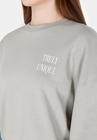 Regular Fit Yuvarlak Yaka Baskılı Kadın Yeşil Sweatshirt