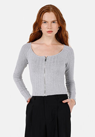 Gri Kadın Bluz U.kol