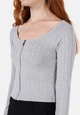 Gri Kadın Bluz U.kol