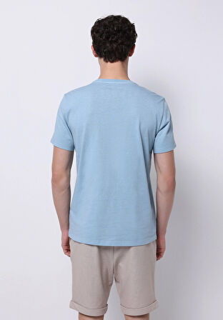 Regular Fit Yuvarlak Yaka Düz Erkek Mavi Kısa Kol Tişört