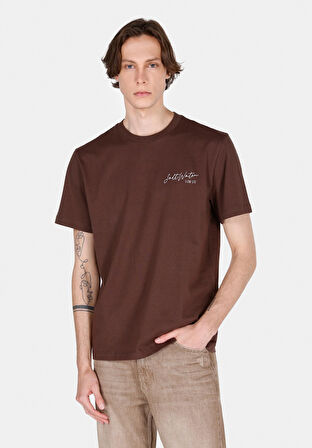 Comfort Fit Yuvarlak Yaka Düz Erkek Kahverengi Kısa Kol Tişört Cl1072833