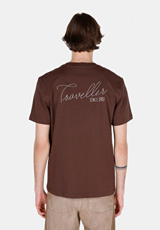 Comfort Fit Yuvarlak Yaka Düz Erkek Kahverengi Kısa Kol Tişört Cl1072833