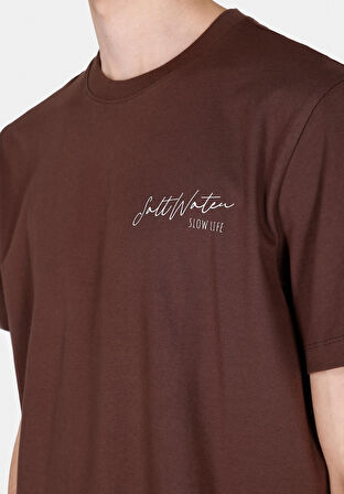 Comfort Fit Yuvarlak Yaka Düz Erkek Kahverengi Kısa Kol Tişört Cl1072833