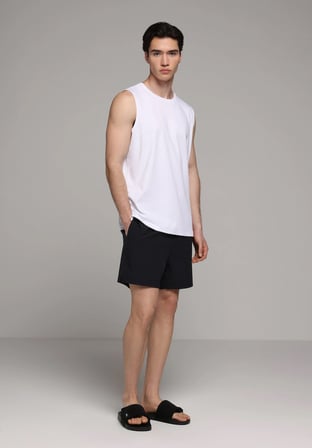 Slim Fit Düz Erkek Siyah Deniz Şortu