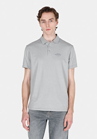 Regular Fit Polo Yaka Düz Erkek Gri Kısa Kol Tişört