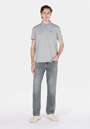 Regular Fit Polo Yaka Düz Erkek Gri Kısa Kol Tişört