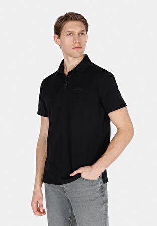 Regular Fit Polo Yaka Düz Erkek Siyah Kısa Kol Tişört