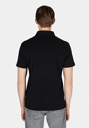 Regular Fit Polo Yaka Düz Erkek Siyah Kısa Kol Tişört
