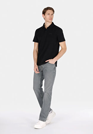 Regular Fit Polo Yaka Düz Erkek Siyah Kısa Kol Tişört