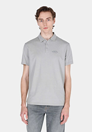 Regular Fit Polo Yaka Düz Erkek Gri Kısa Kol Tişört