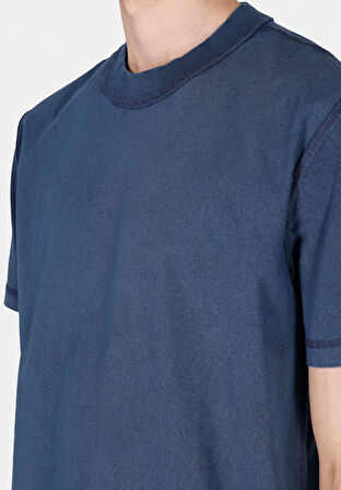 Comfort Fit Yuvarlak Yaka Düz Erkek Mavi Kısa Kol Tişört Cl1072858