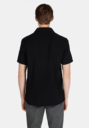 Regular Fit Shirt Neck Düz Erkek Siyah Kısa Kol Gömlek