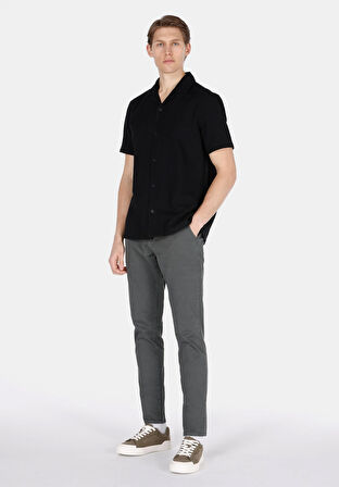 Regular Fit Shirt Neck Düz Erkek Siyah Kısa Kol Gömlek