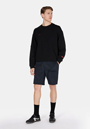 Regular Fit Orta Bel Düz Erkek Siyah Şort