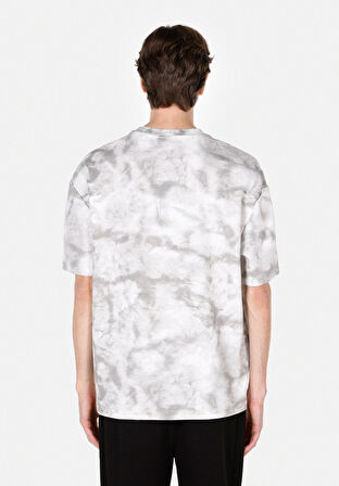Oversize Fit Yuvarlak Yaka Baskılı Erkek Gri Kısa Kol Tişört
