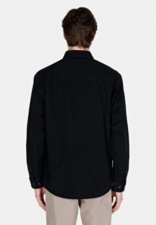 Comfort Fit Shirt Neck Düz Erkek Siyah Uzun Kol Gömlek Cl1073012