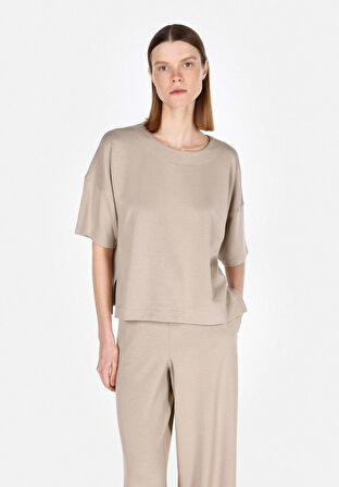 Comfort Fit   Kadın Bej Kısa Kol Tişört Cl1073031