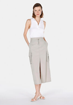 Maxi Length Düz Fermuarlı Kadın Taş Etek Cl1073052