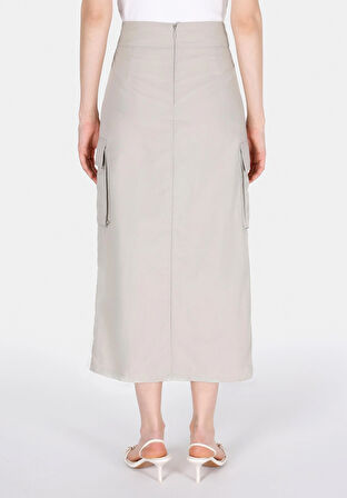 Maxi Length Düz Fermuarlı Kadın Taş Etek Cl1073052