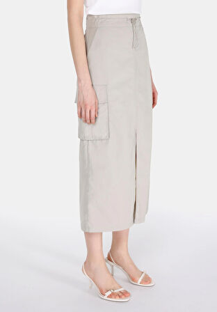 Maxi Length Düz Fermuarlı Kadın Taş Etek Cl1073052