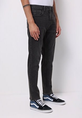 Regular Fit Orta Bel Daralan Paça Erkek Siyah Jean Pantolon