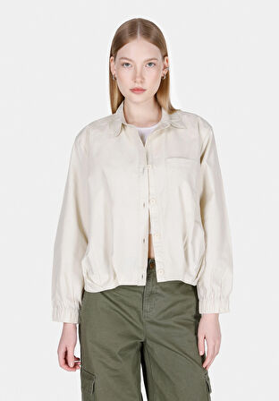 Regular Fit Shirt Neck Düz Kadın Bej Uzun Kol Gömlek Cl1073119