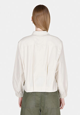 Regular Fit Shirt Neck Düz Kadın Bej Uzun Kol Gömlek Cl1073119