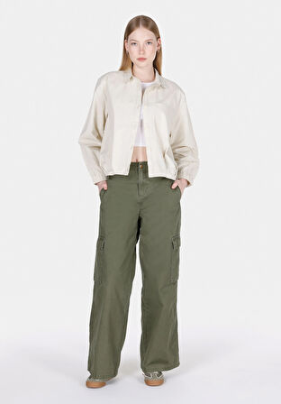 Regular Fit Shirt Neck Düz Kadın Bej Uzun Kol Gömlek Cl1073119