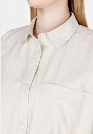 Regular Fit Shirt Neck Düz Kadın Bej Uzun Kol Gömlek Cl1073119