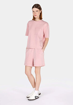 Regular Fit Yuvarlak Yaka Düz Kadın Pembe Kısa Kol Tişört Cl1073150
