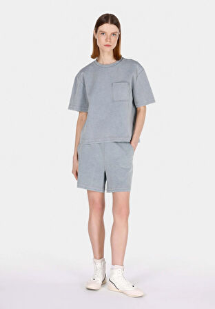 Regular Fit Orta Bel Düz Kadın Gri Şort Cl1073155
