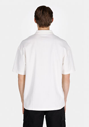 Oversize Fit Polo Yaka Düz Erkek Beyaz Kısa Kol Tişört