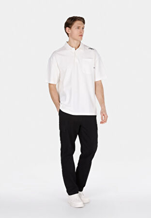 Oversize Fit Polo Yaka Düz Erkek Beyaz Kısa Kol Tişört