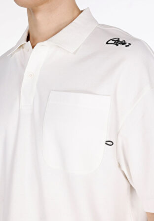 Oversize Fit Polo Yaka Düz Erkek Beyaz Kısa Kol Tişört