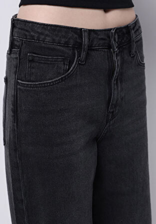 Regular Fit Yüksel Bel Geniş Paça Kadın İndigo Jean Pantolon