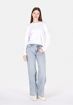 970 Berry Regular Fit Yüksel Bel Geniş Paça Kadın Mavi Jean Pantolon Cl1073220