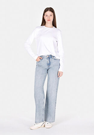 970 Berry Regular Fit Yüksel Bel Geniş Paça Kadın Mavi Jean Pantolon Cl1073220