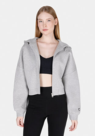 Regular Fit Kapüşonlu Düz Kadın Gri Sweatshirt