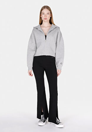 Regular Fit Kapüşonlu Düz Kadın Gri Sweatshirt