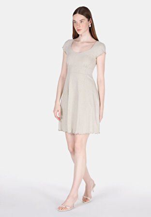 Slim Fit Çiçekli Kadın Yeşil Kısa Kol Elbise