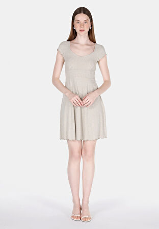 Slim Fit Çiçekli Kadın Yeşil Kısa Kol Elbise