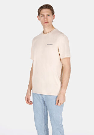 Comfort Fit Yuvarlak Yaka Düz Erkek Ekru Kısa Kol Tişört Cl1073273