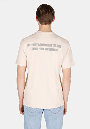 Comfort Fit Yuvarlak Yaka Düz Erkek Ekru Kısa Kol Tişört Cl1073273