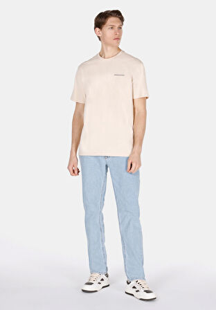 Comfort Fit Yuvarlak Yaka Düz Erkek Ekru Kısa Kol Tişört Cl1073273