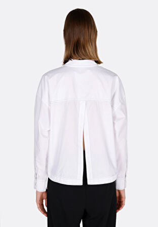 Regular Fit Shirt Neck Düz Kadın Beyaz Uzun Kol Gömlek Cl1073288