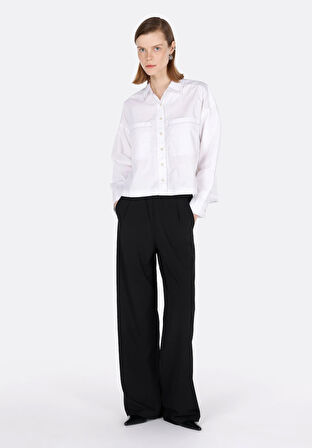 Regular Fit Shirt Neck Düz Kadın Beyaz Uzun Kol Gömlek Cl1073288