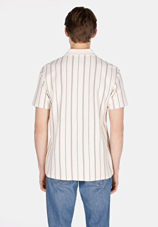 Comfort Fit Polo Yaka Jakarlı Erkek Ekru Kısa Kol Tişört