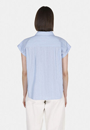 Regular Fit Shirt Neck Düz Kadın Mavi Kolsuz Gömlek