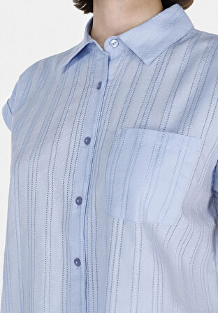 Regular Fit Shirt Neck Düz Kadın Mavi Kolsuz Gömlek